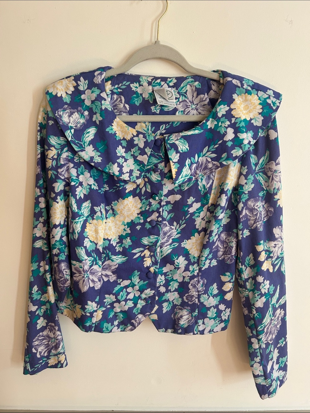 Vintage 80s Laura Ashley Purple Floral Button-Down Top Cotton Collar Romantic